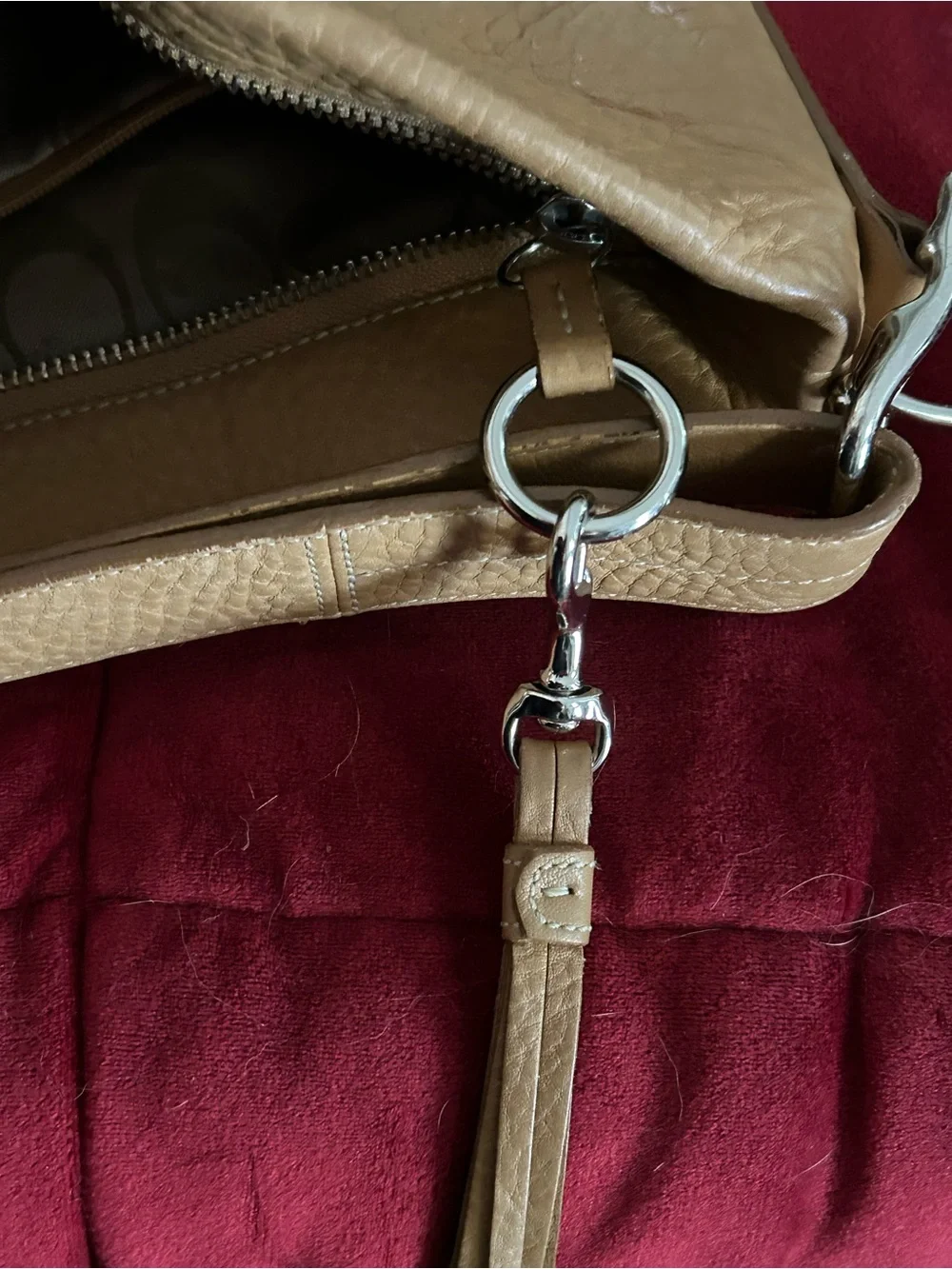 Coach Tan Pebbled Leather Hobo with Front Zip Pocket